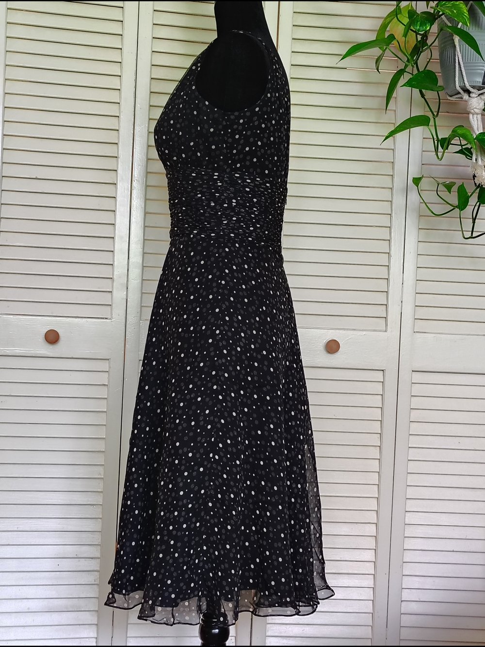 White House Black Market Black Polka Dot Silk Midi Dress Size 2 – Like New - Picture 9 of 16